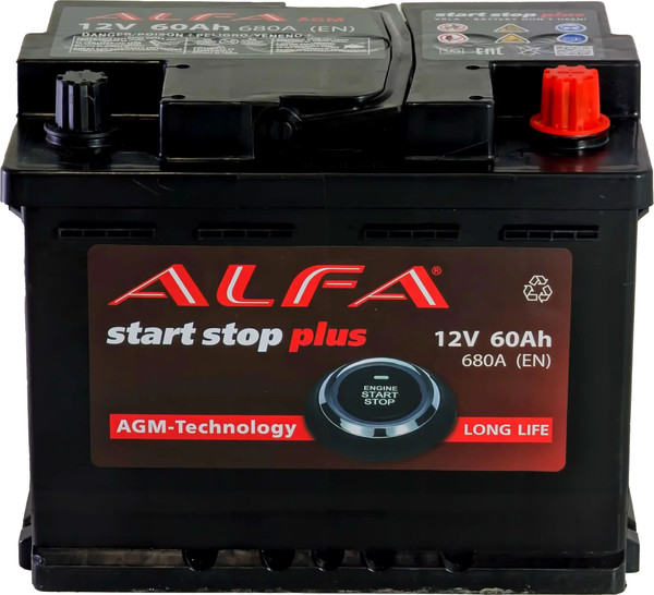 Изображение товара Автомобильный аккумулятор ALFA battery AGM R+ 680А / AGM-L2 (60 А/ч)