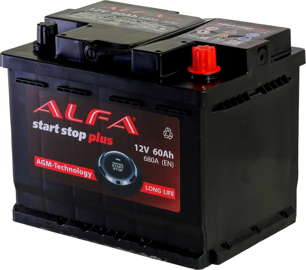 Изображение товара Автомобильный аккумулятор ALFA battery AGM R+ 680А / AGM-L2 (60 А/ч)