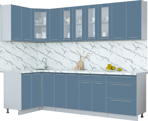 Изображение товара Кухонный гарнитур Интерлиния Мила Пластик 1.2x2.7 (арктический/арктический/белый гранит)