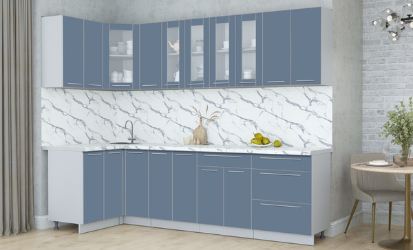 Изображение товара Кухонный гарнитур Интерлиния Мила Пластик 1.2x2.7 (арктический/арктический/белый гранит)