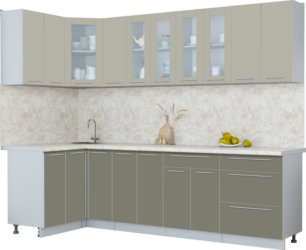 Изображение товара Кухонный гарнитур Интерлиния Мила Пластик 1.2x2.7 (латте/кварцевый/опал светлый)