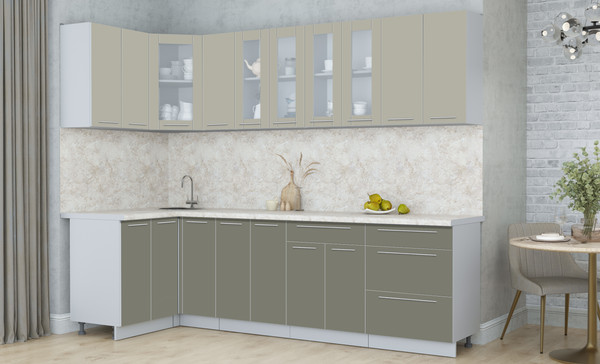 Изображение товара Кухонный гарнитур Интерлиния Мила Пластик 1.2x2.7 (латте/кварцевый/опал светлый)