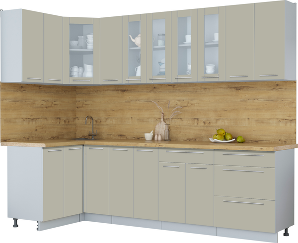 Изображение товара Кухонный гарнитур Интерлиния Мила Пластик 1.2x2.7 (латте/латте/дуб бунратти)