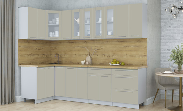 Изображение товара Кухонный гарнитур Интерлиния Мила Пластик 1.2x2.7 (латте/латте/дуб бунратти)