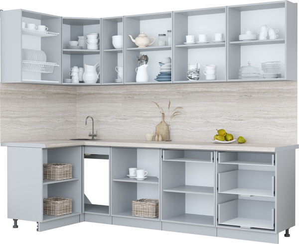 Изображение товара Кухонный гарнитур Интерлиния Мила Пластик 1.2x2.7 (латте/шторм/опал светлый)