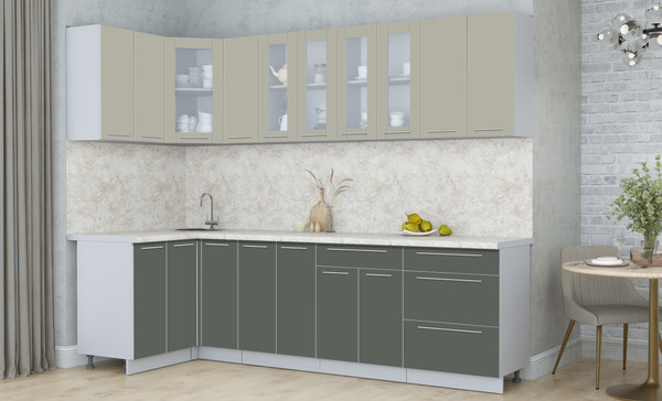 Изображение товара Кухонный гарнитур Интерлиния Мила Пластик 1.2x2.7 (латте/шторм/опал светлый)