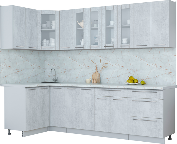 Изображение товара Кухонный гарнитур Интерлиния Мила Пластик 1.2x2.7 (оксид светлый/оксид светлый/серый каспий)