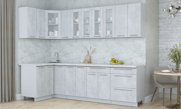 Изображение товара Кухонный гарнитур Интерлиния Мила Пластик 1.2x2.7 (оксид светлый/оксид светлый/серый каспий)