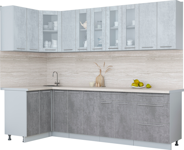 Изображение товара Кухонный гарнитур Интерлиния Мила Пластик 1.2x2.7 (оксид светлый/оксид темный/травертин серый)