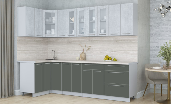 Изображение товара Кухонный гарнитур Интерлиния Мила Пластик 1.2x2.7 (оксид светлый/шторм/травертин серый)