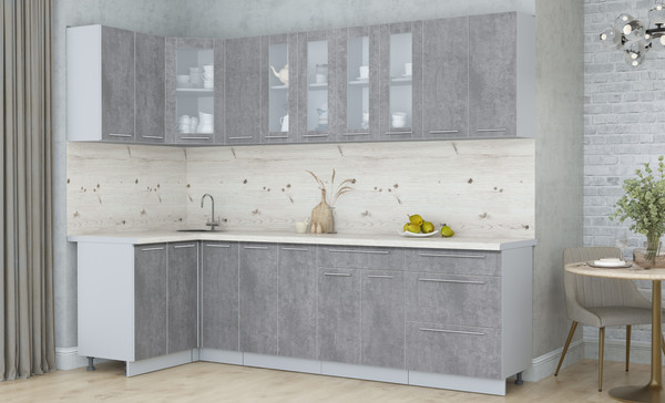 Изображение товара Кухонный гарнитур Интерлиния Мила Пластик 1.2x2.7 (оксид темный/оксид темный/бискайская сосна)