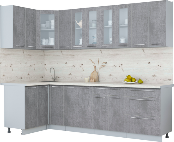 Изображение товара Кухонный гарнитур Интерлиния Мила Пластик 1.2x2.7 (оксид темный/оксид темный/бискайская сосна)