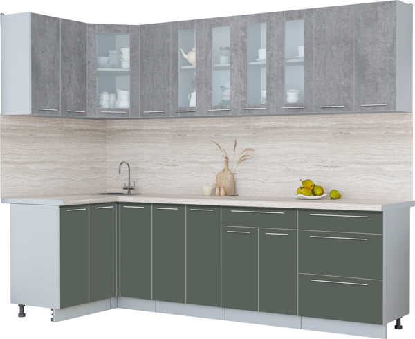 Изображение товара Кухонный гарнитур Интерлиния Мила Пластик 1.2x2.7 (оксид темный/шторм/травертин серый)