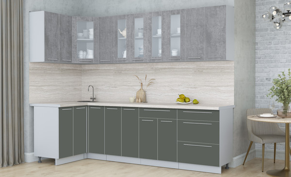 Изображение товара Кухонный гарнитур Интерлиния Мила Пластик 1.2x2.7 (оксид темный/шторм/травертин серый)