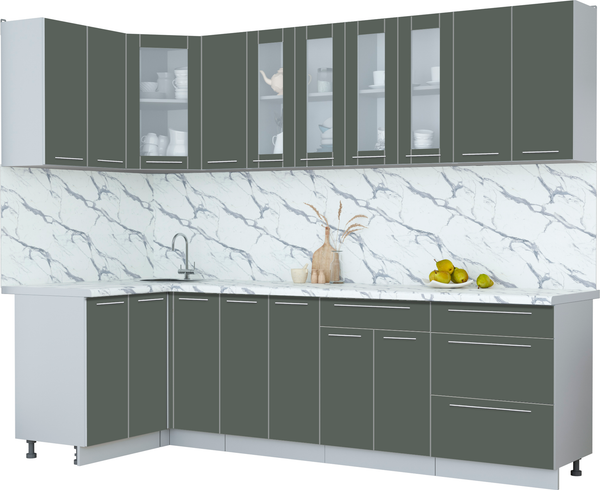 Изображение товара Кухонный гарнитур Интерлиния Мила Пластик 1.2x2.7 (шторм/шторм/белый гранит)