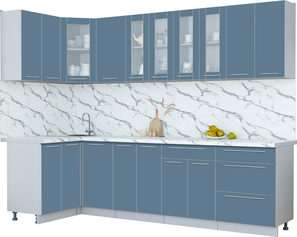 Изображение товара Кухонный гарнитур Интерлиния Мила Пластик 1.2x2.8 (арктический/арктический/белый гранит)