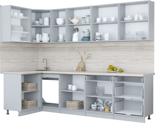 Изображение товара Кухонный гарнитур Интерлиния Мила Пластик 1.2x2.8 (арктический/арктический/белый гранит)