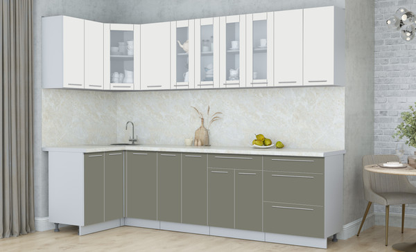 Изображение товара Кухонный гарнитур Интерлиния Мила Пластик 1.2x2.8 (зефирный/кварцевый/опал светлый)