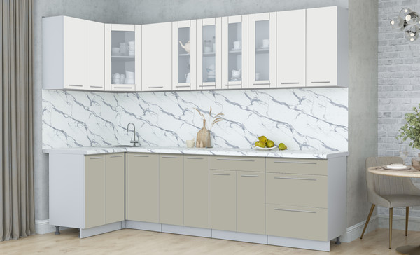 Изображение товара Кухонный гарнитур Интерлиния Мила Пластик 1.2x2.8 (зефирный/латте/белый гранит)