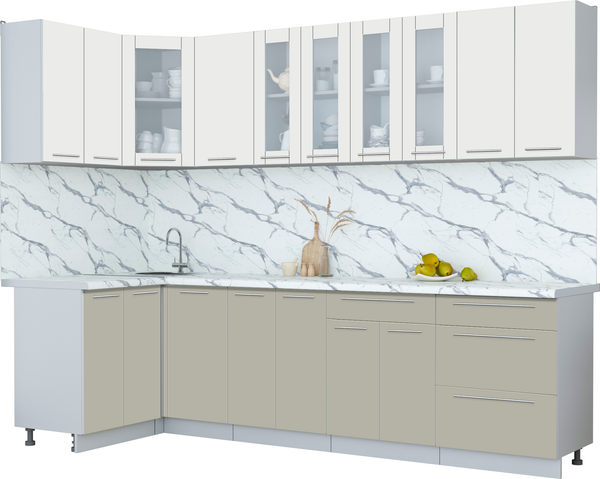 Изображение товара Кухонный гарнитур Интерлиния Мила Пластик 1.2x2.8 (зефирный/латте/белый гранит)