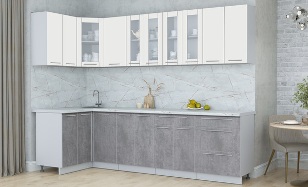 Изображение товара Кухонный гарнитур Интерлиния Мила Пластик 1.2x2.8 (зефирный/оксид темный/серый каспий)