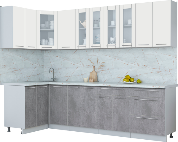 Изображение товара Кухонный гарнитур Интерлиния Мила Пластик 1.2x2.8 (зефирный/оксид темный/серый каспий)