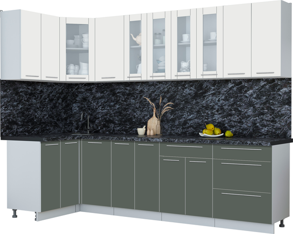 Изображение товара Кухонный гарнитур Интерлиния Мила Пластик 1.2x2.8 (зефирный/шторм/кастилло темный)