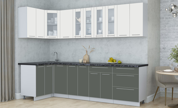 Изображение товара Кухонный гарнитур Интерлиния Мила Пластик 1.2x2.8 (зефирный/шторм/кастилло темный)