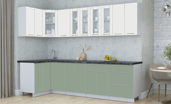 Изображение товара Кухонный гарнитур Интерлиния Мила Пластик 1.2x2.8 (зефирный/полынь/кастилло темный)