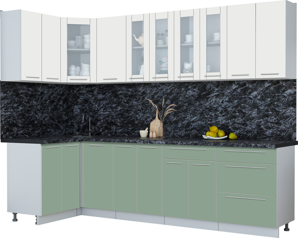 Изображение товара Кухонный гарнитур Интерлиния Мила Пластик 1.2x2.8 (зефирный/полынь/кастилло темный)