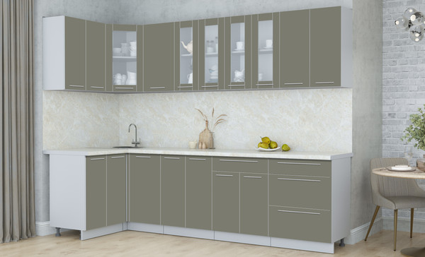 Изображение товара Кухонный гарнитур Интерлиния Мила Пластик 1.2x2.8 (кварцевый/кварцевый/опал светлый)