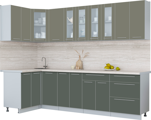 Изображение товара Кухонный гарнитур Интерлиния Мила Пластик 1.2x2.8 (кварцевый/шторм/травертин серый)