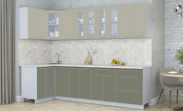 Изображение товара Кухонный гарнитур Интерлиния Мила Пластик 1.2x2.8 (латте/кварцевый/опал светлый)