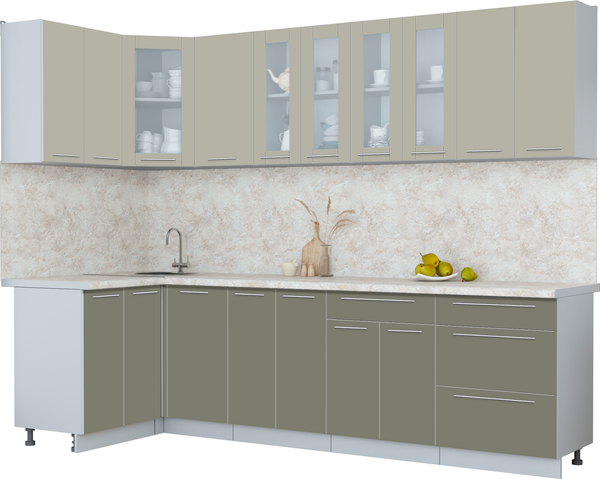 Изображение товара Кухонный гарнитур Интерлиния Мила Пластик 1.2x2.8 (латте/кварцевый/опал светлый)