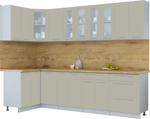Изображение товара Кухонный гарнитур Интерлиния Мила Пластик 1.2x2.8 (латте/латте/дуб бунратти)