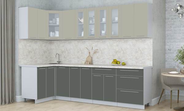 Изображение товара Кухонный гарнитур Интерлиния Мила Пластик 1.2x2.8 (латте/шторм/опал светлый)