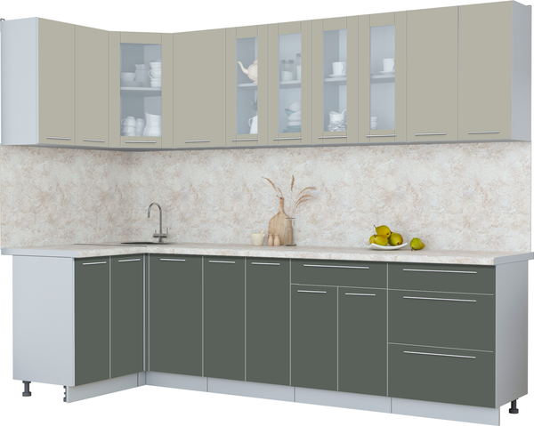 Изображение товара Кухонный гарнитур Интерлиния Мила Пластик 1.2x2.8 (латте/шторм/опал светлый)