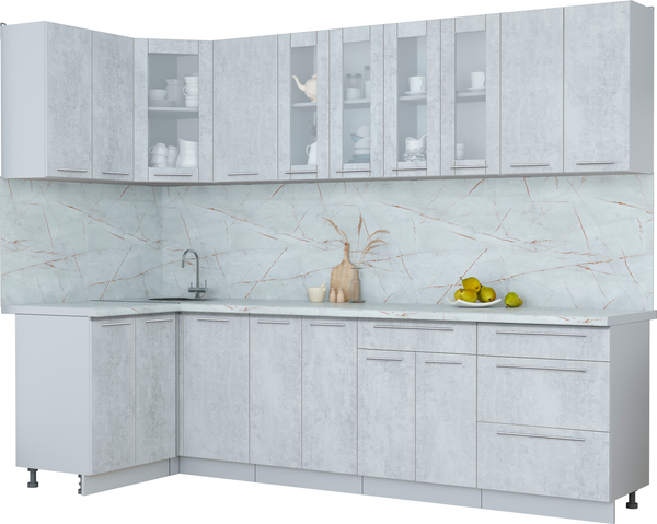 Изображение товара Кухонный гарнитур Интерлиния Мила Пластик 1.2x2.8 (оксид светлый/оксид светлый/серый каспий)