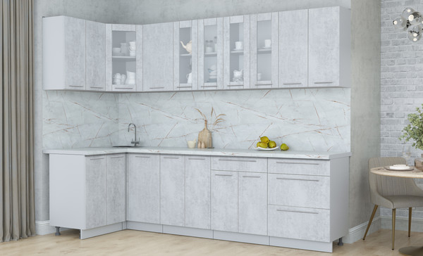 Изображение товара Кухонный гарнитур Интерлиния Мила Пластик 1.2x2.8 (оксид светлый/оксид светлый/серый каспий)