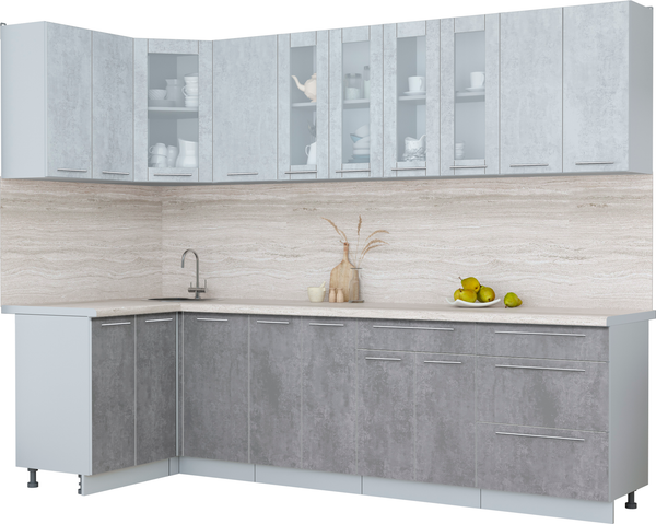 Изображение товара Кухонный гарнитур Интерлиния Мила Пластик 1.2x2.8 (оксид светлый/оксид темный/травертин серый)