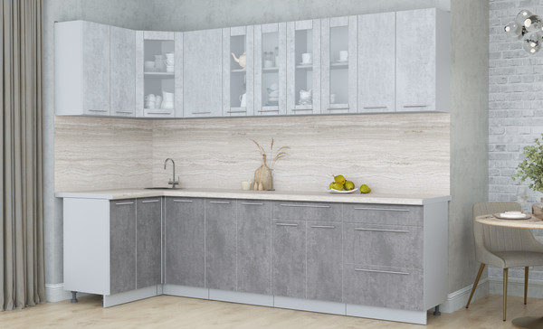 Изображение товара Кухонный гарнитур Интерлиния Мила Пластик 1.2x2.8 (оксид светлый/оксид темный/травертин серый)