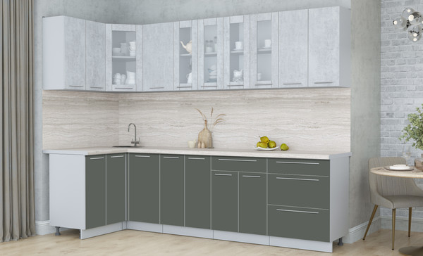 Изображение товара Кухонный гарнитур Интерлиния Мила Пластик 1.2x2.8 (оксид светлый/шторм/травертин серый)