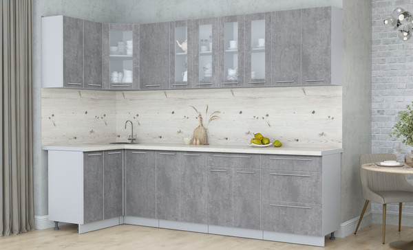 Изображение товара Кухонный гарнитур Интерлиния Мила Пластик 1.2x2.8 (оксид темный/оксид темный/бискайская сосна)