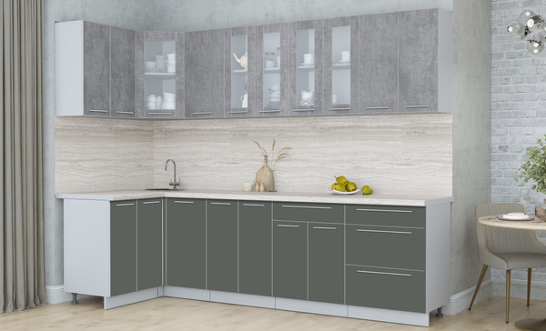 Изображение товара Кухонный гарнитур Интерлиния Мила Пластик 1.2x2.8 (оксид темный/шторм/травертин серый)