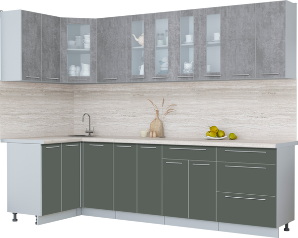 Изображение товара Кухонный гарнитур Интерлиния Мила Пластик 1.2x2.8 (оксид темный/шторм/травертин серый)