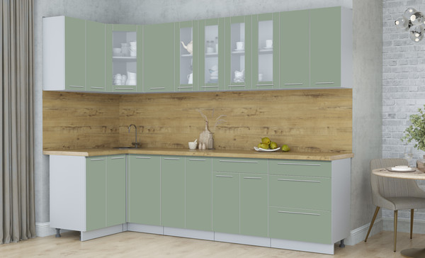 Изображение товара Кухонный гарнитур Интерлиния Мила Пластик 1.2x2.8 (полынь/полынь/дуб бунратти)
