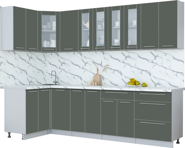 Изображение товара Кухонный гарнитур Интерлиния Мила Пластик 1.2x2.8 (шторм/шторм/белый гранит)
