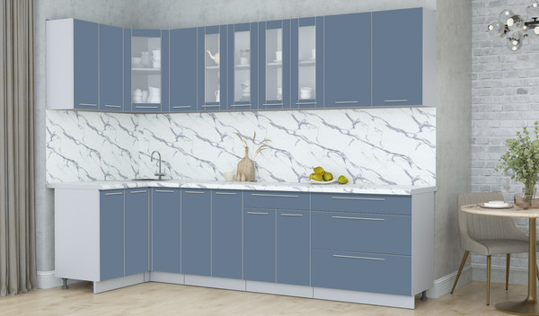 Изображение товара Кухонный гарнитур Интерлиния Мила Пластик 1.2x2.9 (арктический/арктический/белый гранит)