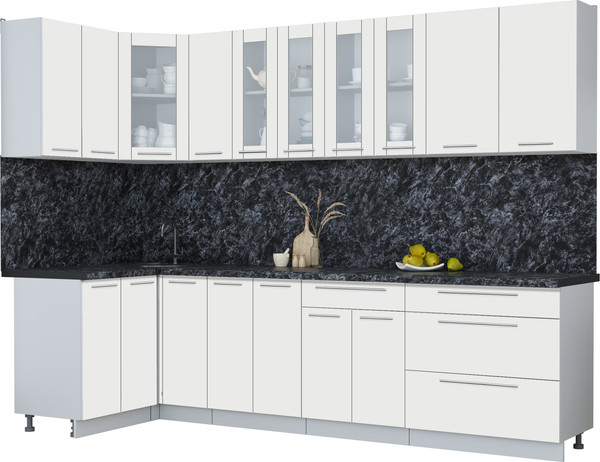 Изображение товара Кухонный гарнитур Интерлиния Мила Пластик 1.2x2.9 (зефирный/зефирный/кастилло темный)