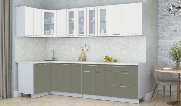 Изображение товара Кухонный гарнитур Интерлиния Мила Пластик 1.2x2.9 (зефирный/кварцевый/опал светлый)